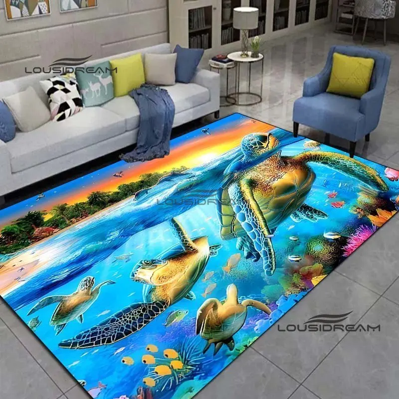 Dolphin Carpets and Rug 3D Printing Underwater World Carpet Floor Mat Living Room Bedroom Large Area Soft Carpet Kids Room Rug