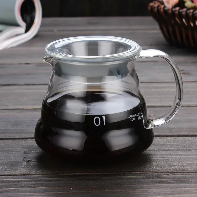 Coffee Carafe, 350/600ml Coffee Clear Glass Kettle Sharing Pot with Lids, Pour Over Coffee Espresso Maker Accessories