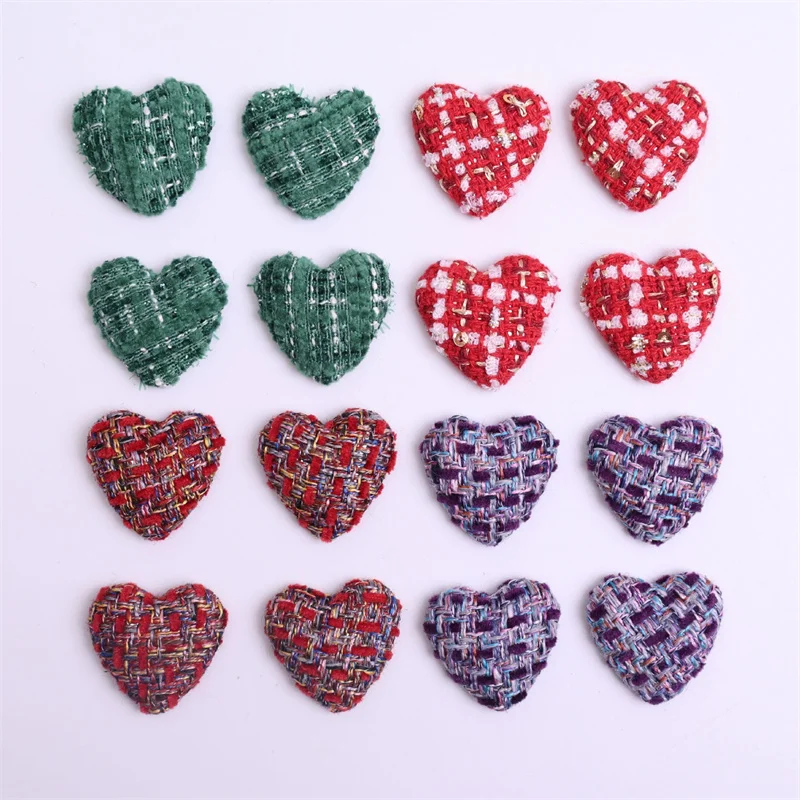 Winter style 100pcs/lot color Plaid pattern cartoon hearts shape cabochon diy jewelry garment hair accessory