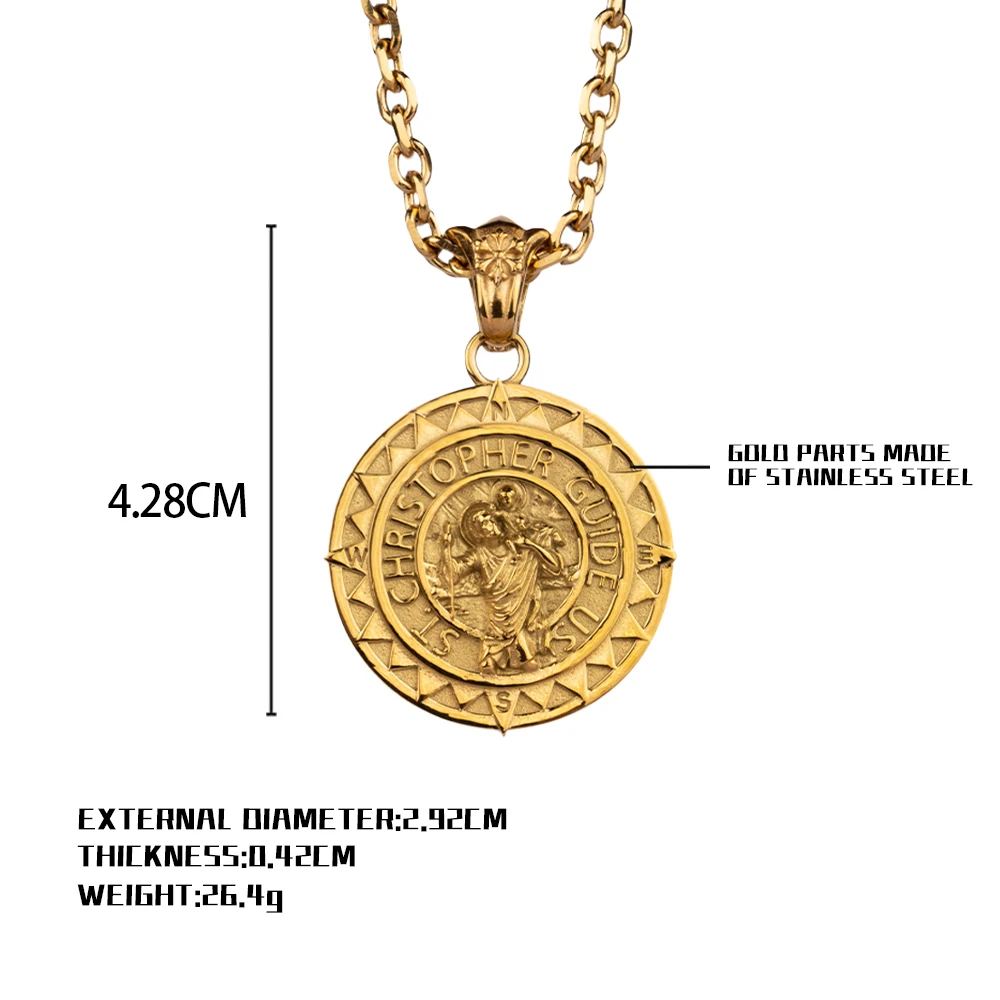 Men's St Christopher Necklace Gold Plated Stainless Steel Religious Medal Pendant Travel Protection Gift view 6