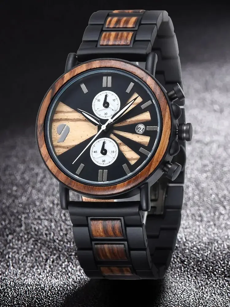 KityKiss стальные и деревянные многофункциональные мужские часы с двойным часовым поясом, повседневные модные кварцевые часы, высококачественные подарочные деревянные часы