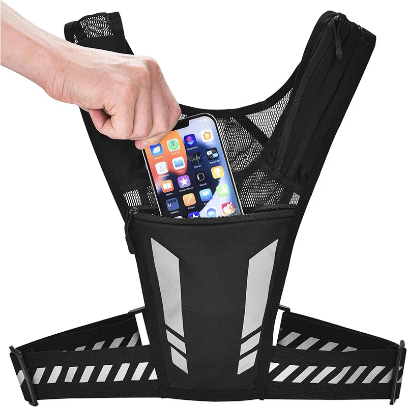

Светоотражающий рюкзак с держателем для телефонных карт для бега, легкая сумка через плечо для занятий спортом на открытом воздухе и велоспорта, жилет унисекс для бега и фитнеса
