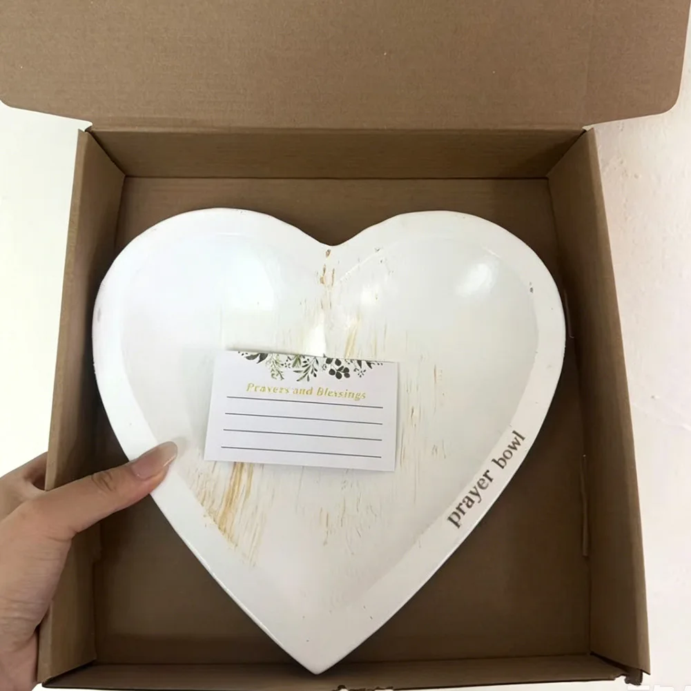 25*25*5cm Heart Prayer Bowl Christian Heart Shaped Wooden Dough Bowl Handcrafted Prayer Request Bowl  For Women, Mom Baptism