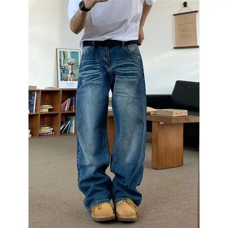 جينز رجالي عتيق فضفاض مستقيم الساق كلاسيكي أزرق كاجوال مريح مستقيم مناسب جينز شبابي عصري ملابس الشارع #2