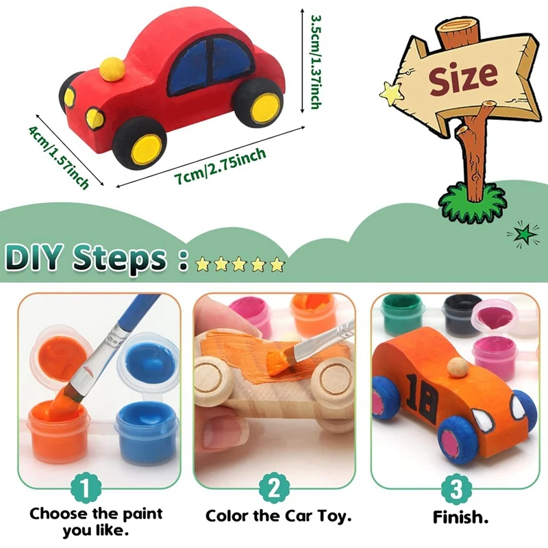 18 Pack DIY Wood Car Toys Unfinished Wooden Cars To Paint Wooden Craft Cars For Home Activities Craft Projects Family Durable