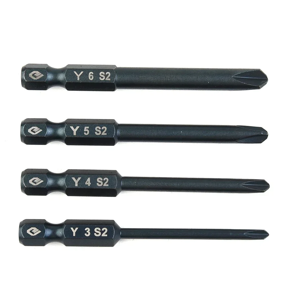 4pcs Screwdriver Bit Set 65mm 1/4in Hex Shank Tri-Wing Electric Screwdriver Bit Magnetic Y Tip Head Y3 Y4 Y5 Y6 Drill Bit Toos