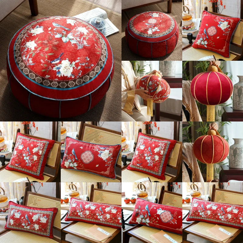 Chinese Printed Lantern Shaped Decorative Pillow Festive Jacquard Cushion New Chinese Style Sofa Living Room Decor Throw Pillow