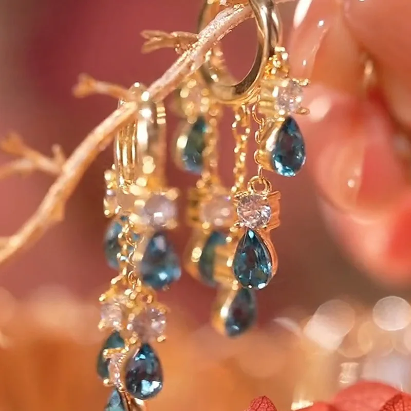 2023 New Fashion Korean Delicate Light Luxury Zircon Tassel Earrings Ladies Jewelry Party Gift Wholesale Direct Sales