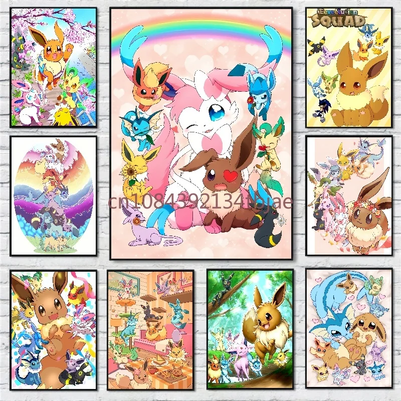 

Pokemon Japanese Anime Character Eevee Poster Canvas Painting Suitable for Fashion Home Room Wall Decor Mural Children Gift