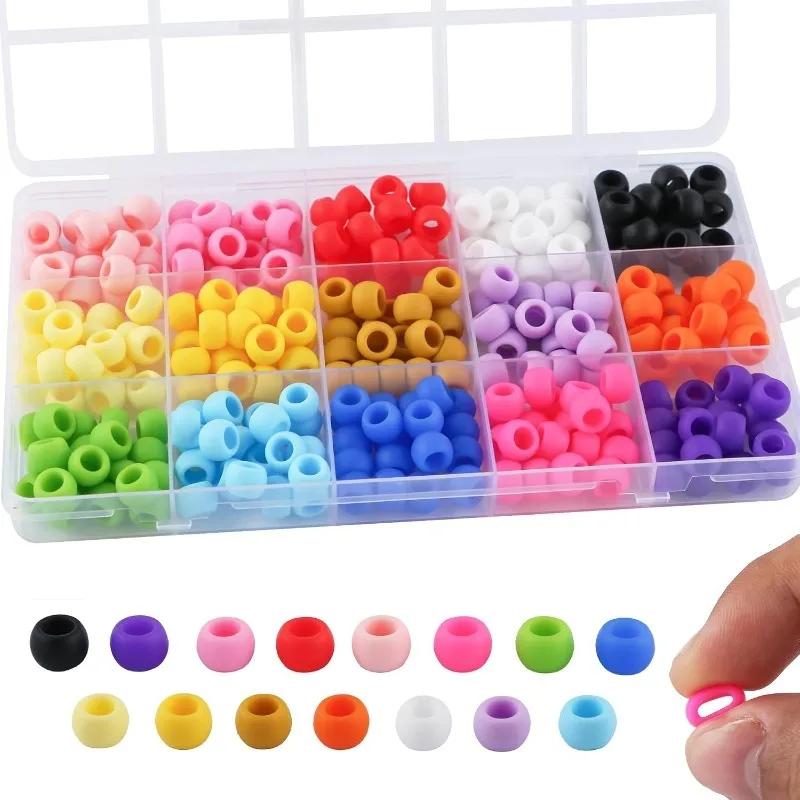 Silicone Hair Beads 300Pcs 7x10mm 5mm Hole, 15 Colors Soft Pony Beads for Black Girls Braids, DIY Crafts Bracelets