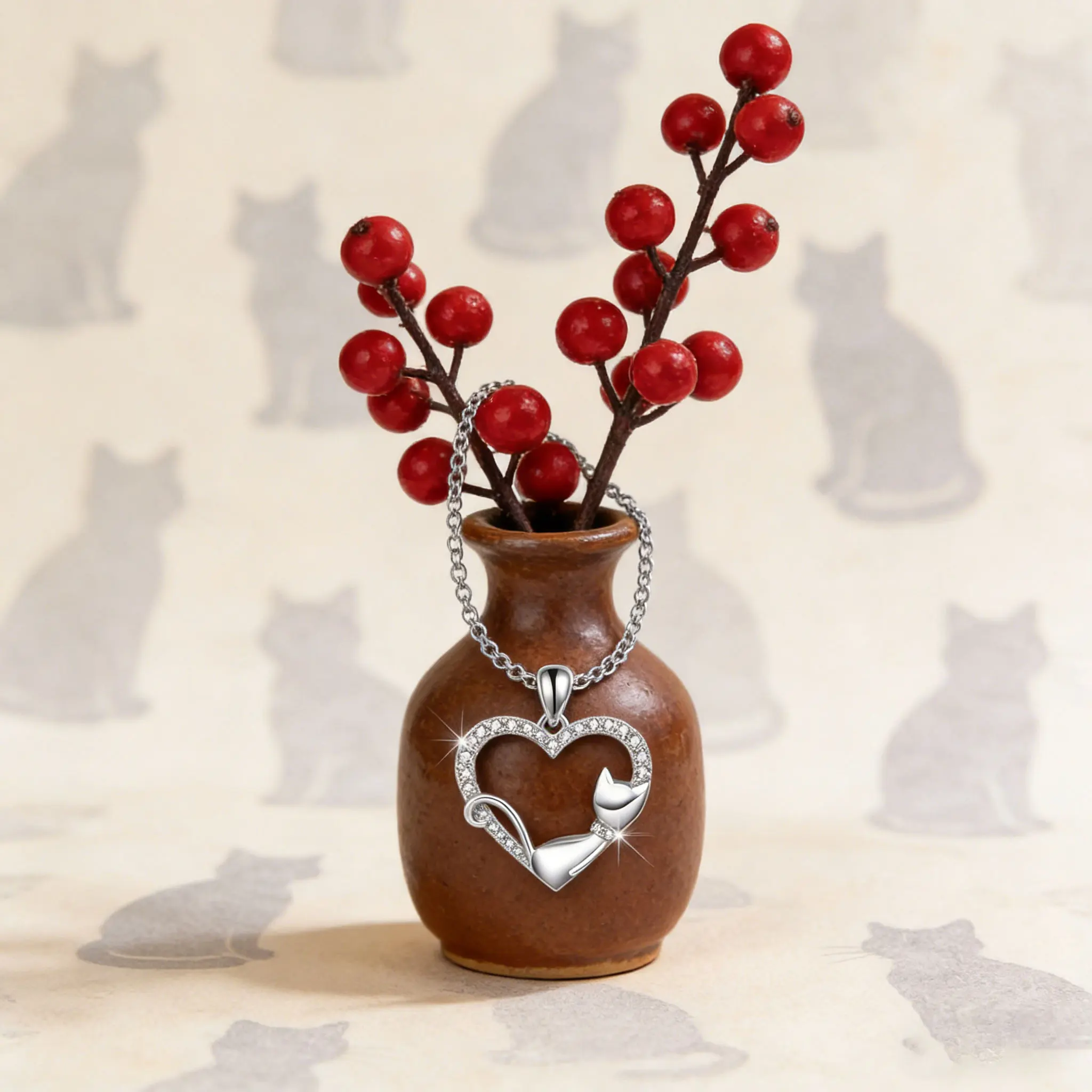 

1Pc Cute Kitty Jewelry Gift - Cat-Shaped Interlocking Hearts Necklace for Cat Lovers Casual Wear