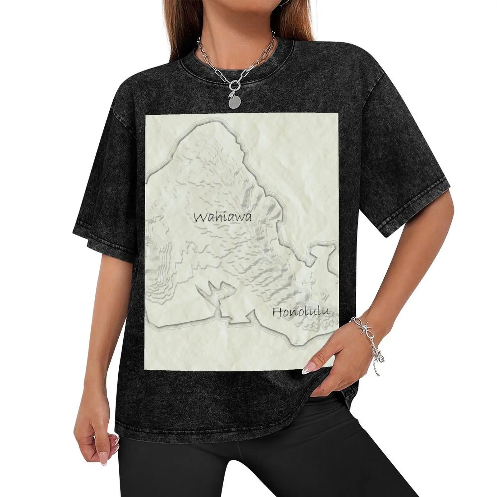 Topographic Map of Honolulu, Hawaii T-Shirt street wear vintage clothes for men