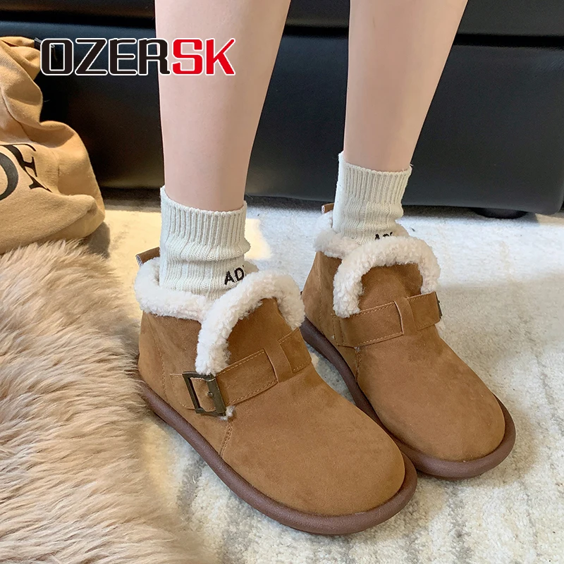 OZERSK sepatu Slip On nyaman wanita, sepatu Platform serbaguna bulu hangat klasik kasual modis musim dingin luar ruangan