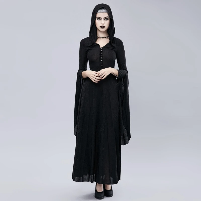 

Autumn and winter hooded knitted anime dress Halloween cosplay costume female goth performance dress