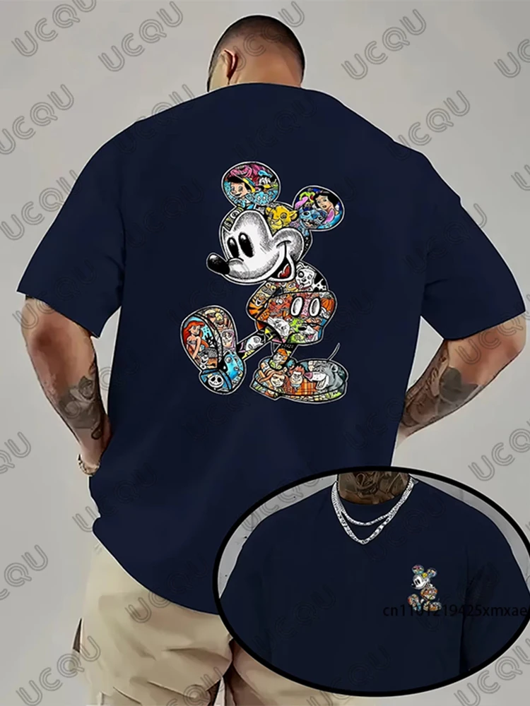 2025 جديد ديزني ميكي ماوس تي شيرت مطبوع للرجال الصيف قصيرة الأكمام القطن تيز الذكور الملابس الرياضية غير رسمية المتضخم القمم