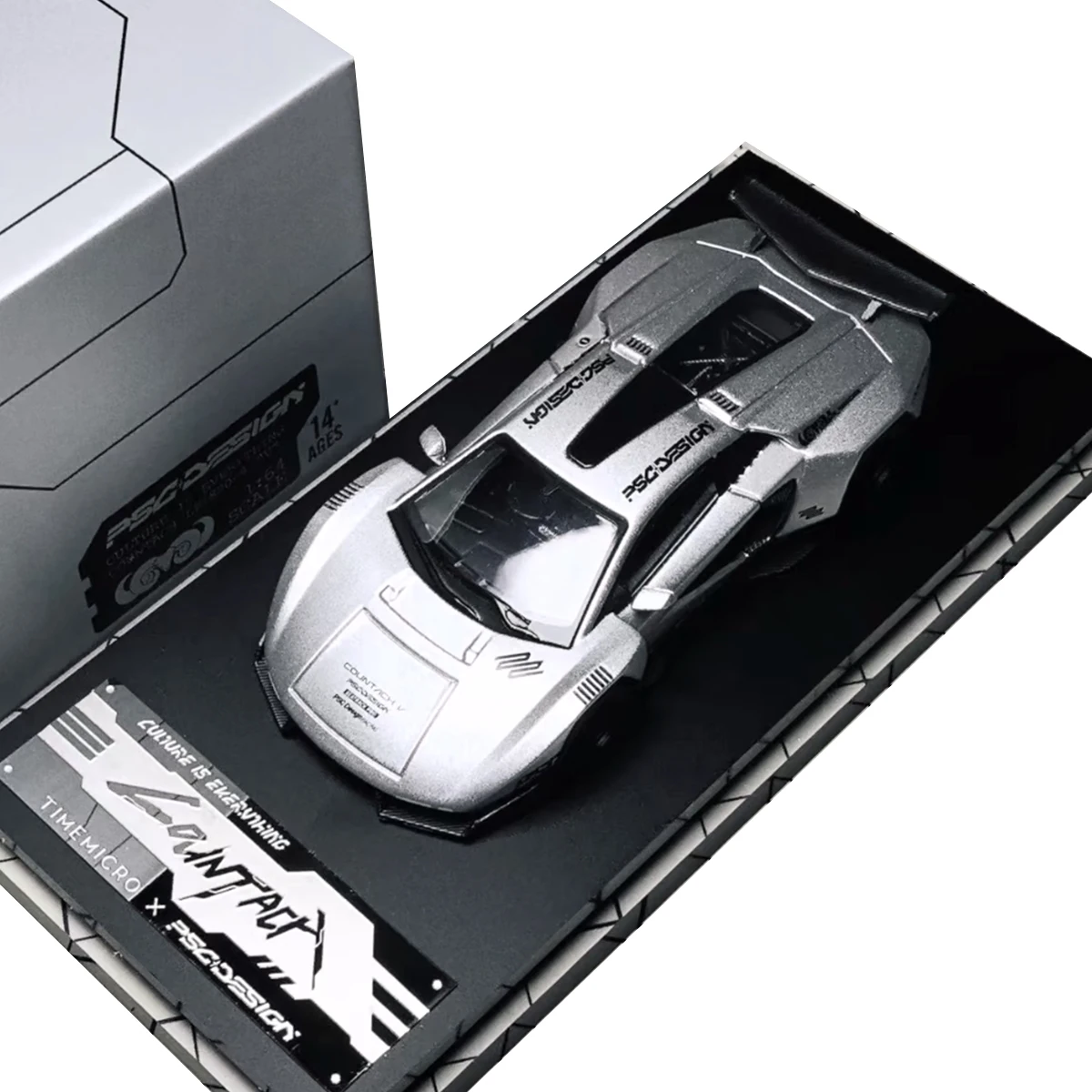 Time Micro 1:64 LPI800 4 V Silvery PSC Cyberpunk Countach Diecast Diorama Car Model Collection Toy