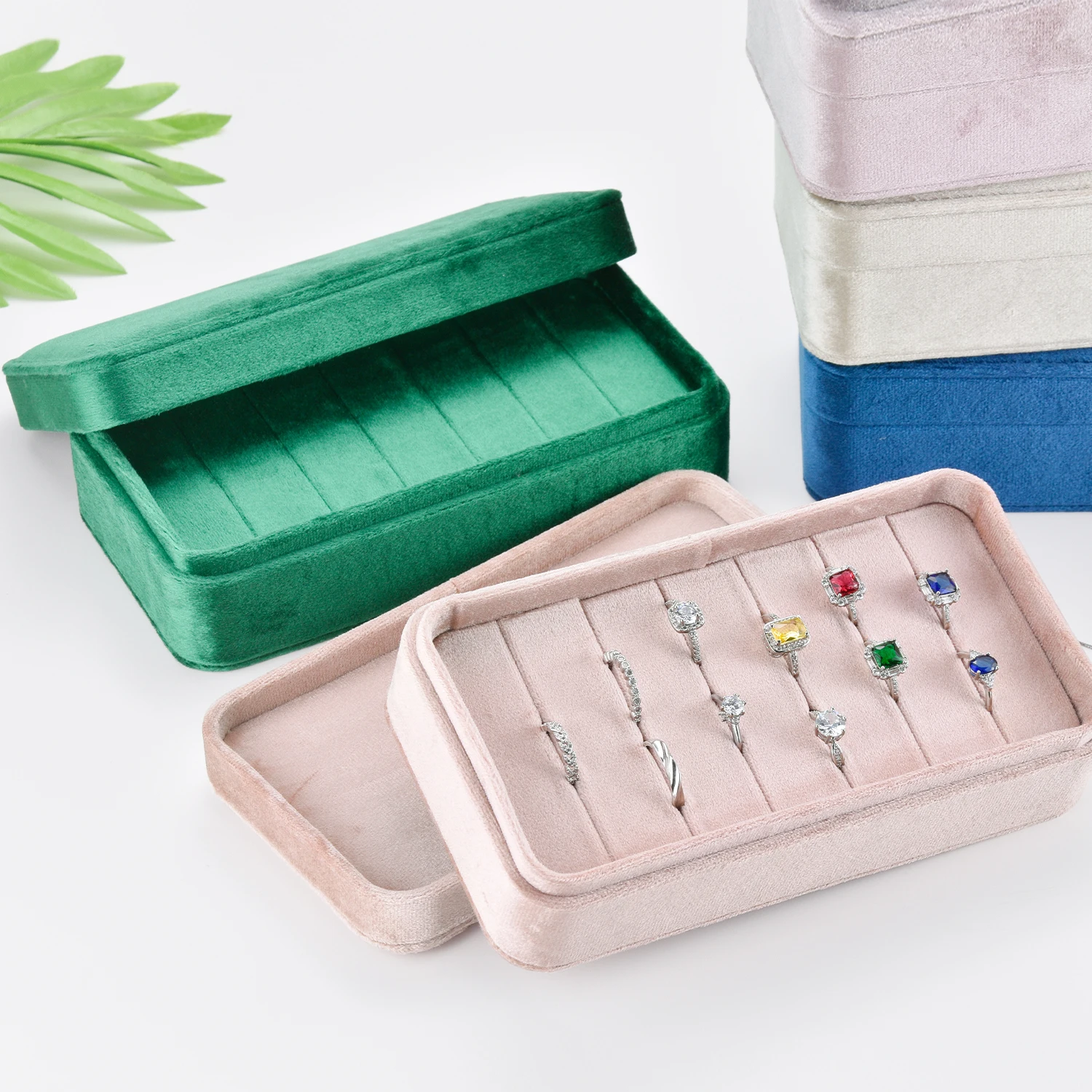 

Retail 1pc Moq Rounded Rectangle Velvet Jewelry Tray Ring Display Large Capacity Ring Display Box Ring Tray