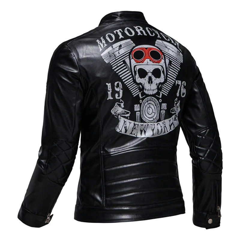 New men\'s fashion skull print leather jacket casual motorcycle PU leather windproof jacket punk style leather jacket