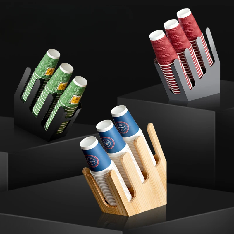 Sturdy Paper Cup Rack for Coffee Shops  Multi-Layer Slanted Cup Organizer  Easy-Clean Fingerprint-Resistant Storage