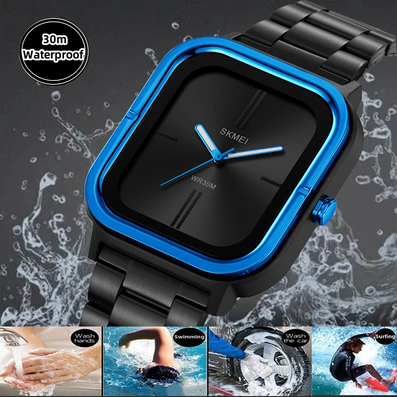 Skmei Analog Display Mens Bracelet Watches Luxury Stainless Steel Strap Simple Quartz Waterproof Wristwatch