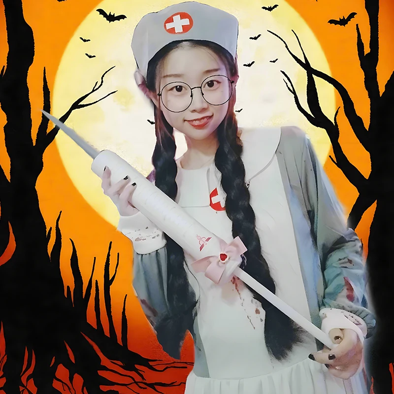 Halloween Large Syringe Cosplay Nurse Injection Listener Ghost House Party Bar Performance Props Medical Role-playing Tools