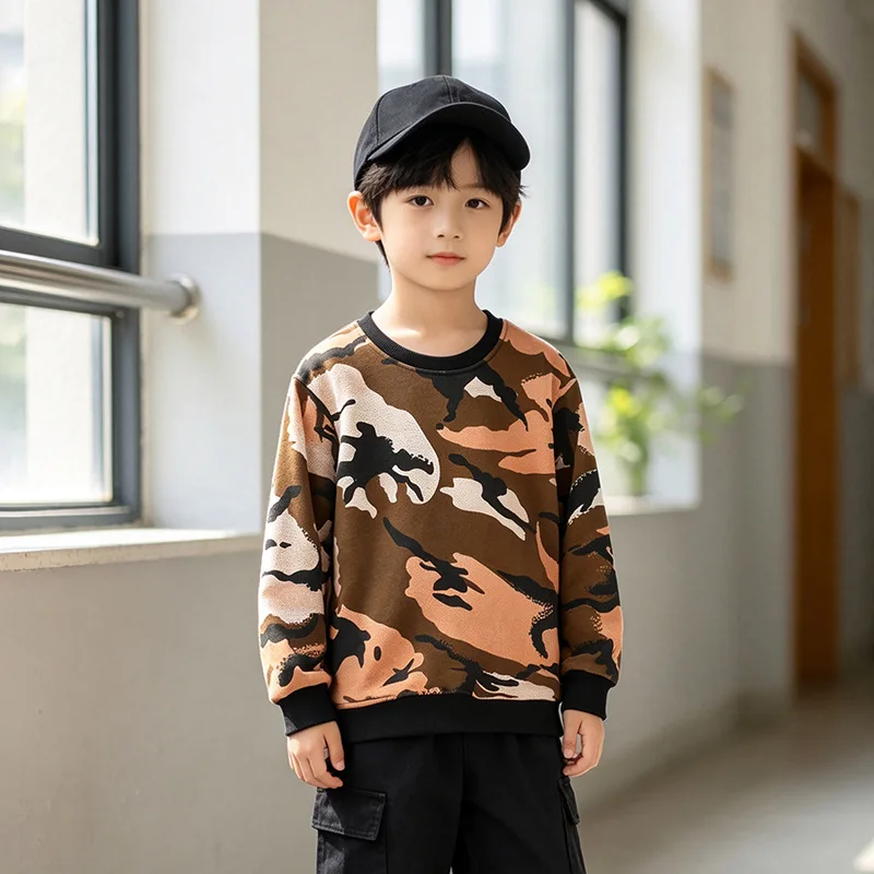 Children's Camo T-Shirt Autumn Spring Kids Terry Sweatshirt For Teen Boys 4-13 Years Clothes