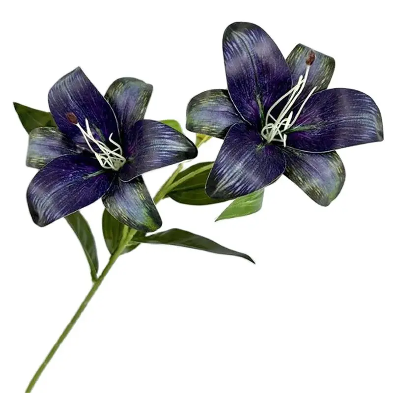 

6pcs Artificial Oil Painting Lily Flower for Wedding Home Floral Decoration Real Touch 3 Heads Faux Retro Color Lily Stem