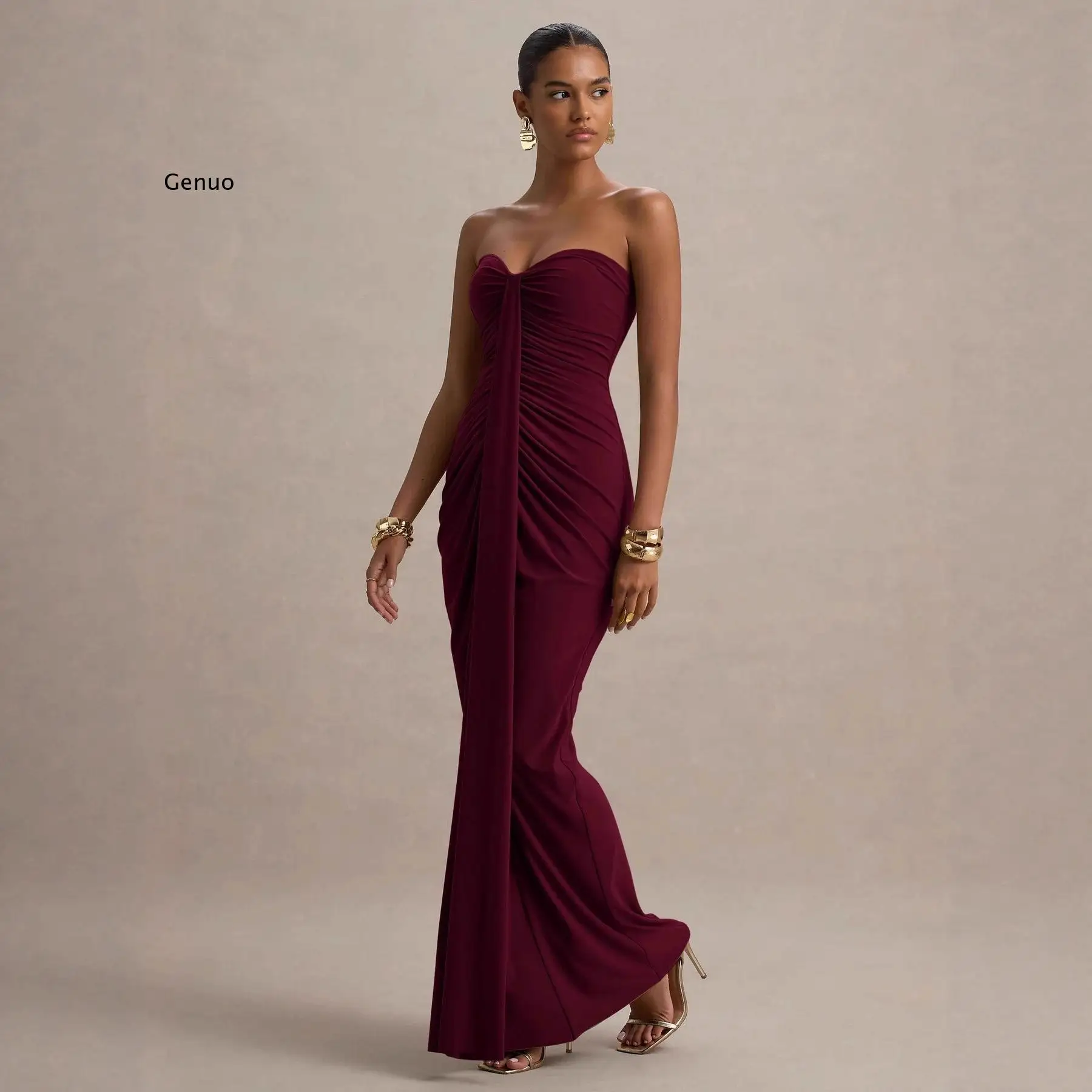 Robe longue moulante sans bretelles froncée 2025 pour femme, col cœur, ajustée pour les occasions formelles