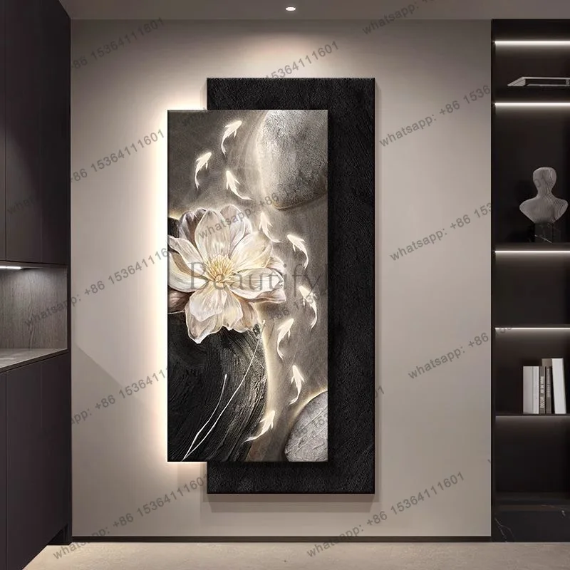 Light luxury entrance decorative painting corridor, murals at the end of the aisle with lights