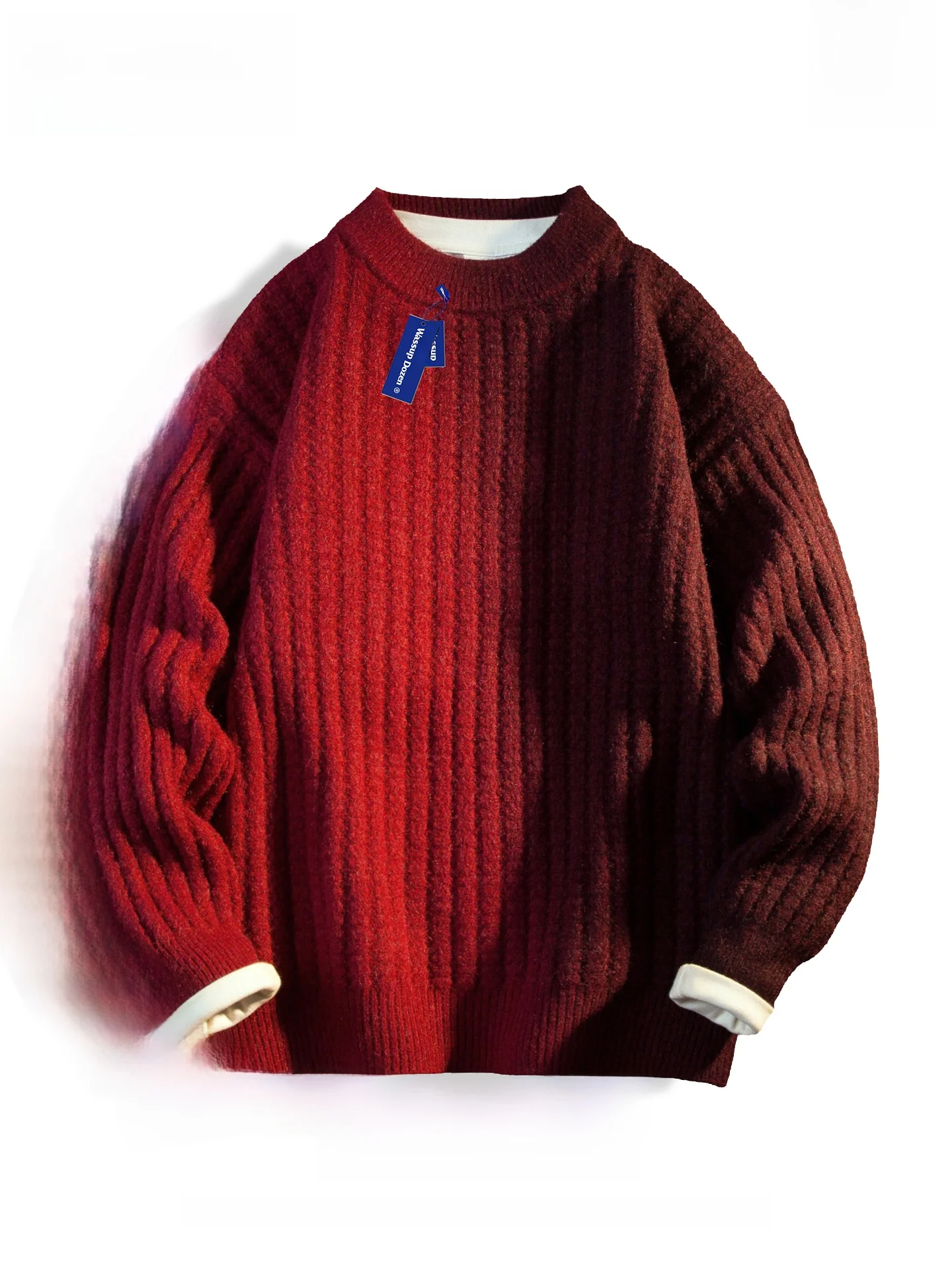 

Wassup Dozen Red Knitted Sweater Men's Autumn Couple Outerwear Lazy Sle round Ne Cisas New Year Top Casual Faion