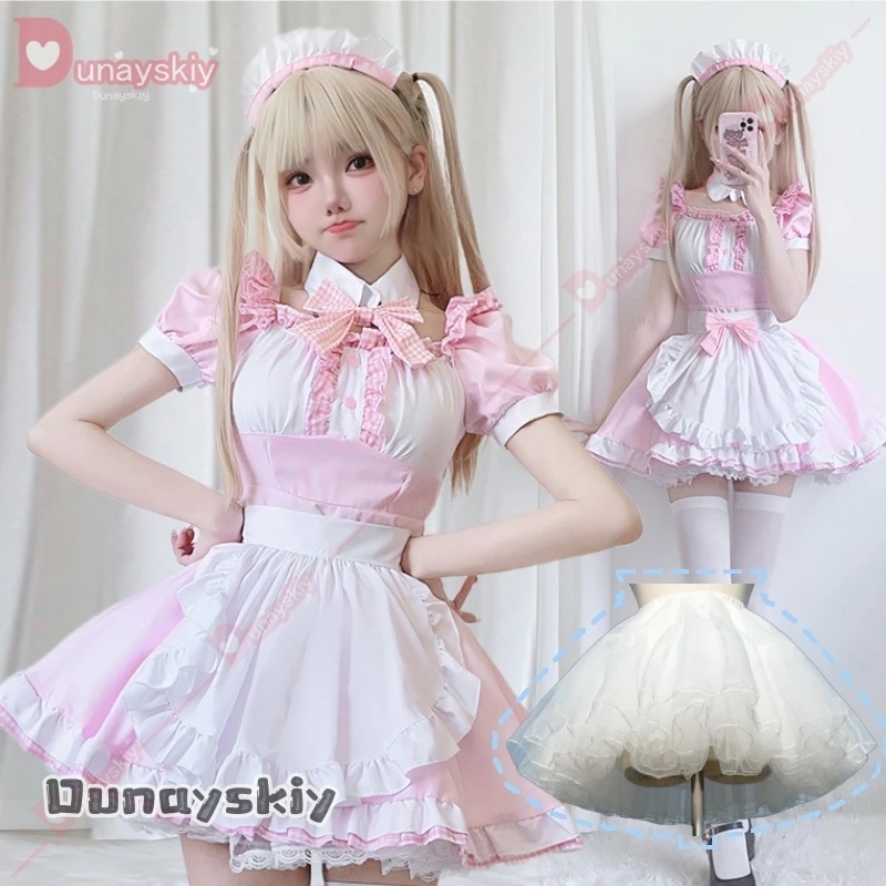 ญี่ปุ่นน่ารักแม่บ้านลายสก๊อตเครื่องแต่งกายสาวนุ่มฮาโลวีน Gothic Waitress สีชมพูหวานชุดน่ารักผ้ากันเปื้อนแม่บ้านบทบาทเล่นเครื่องแต่งกาย