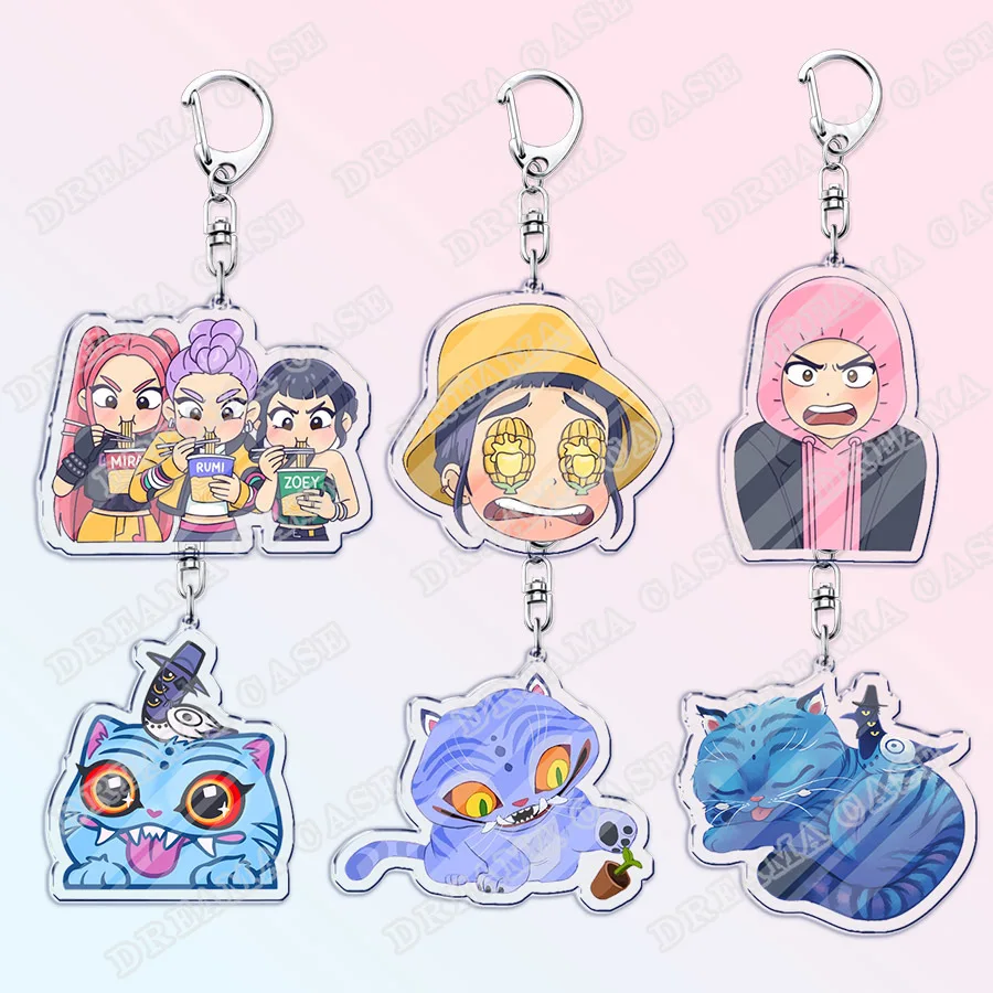 Bonito dos desenhos animados huntrix saja meninos acrílico chaveiros anel dupla face chaveiro jóias kpop demônio caçadores fã amor presentes