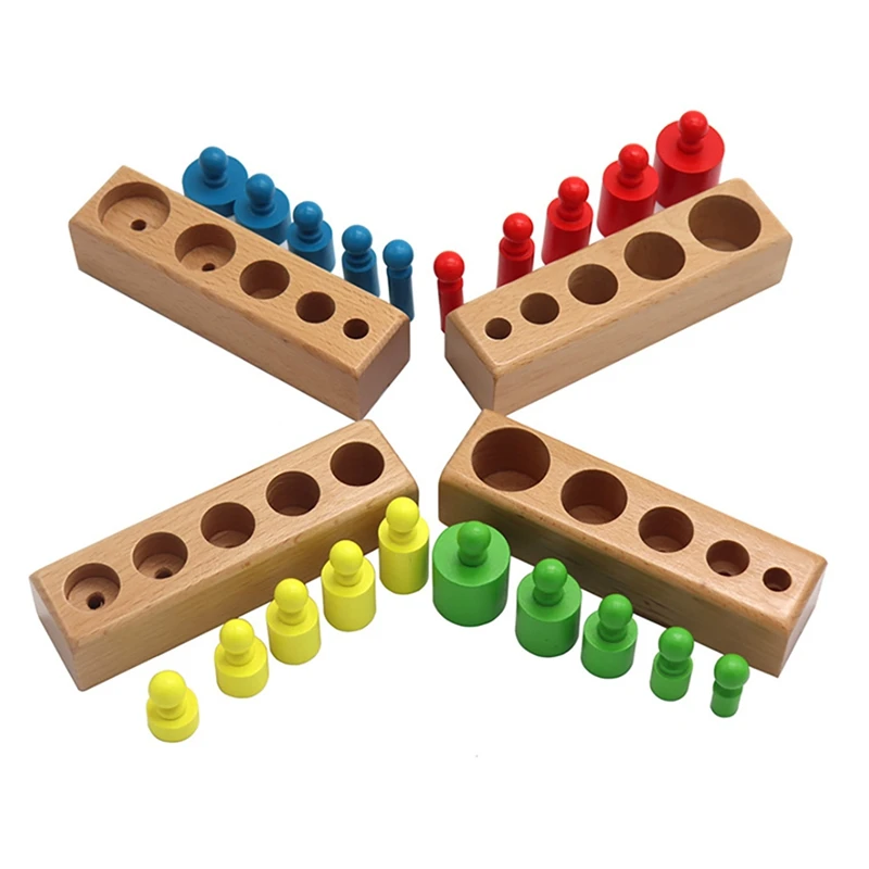 Bloques de cilindros de madera para niños, Juego de 4 piezas, juguetes de aprendizaje coloridos, regalo para niños, 5 clavijas