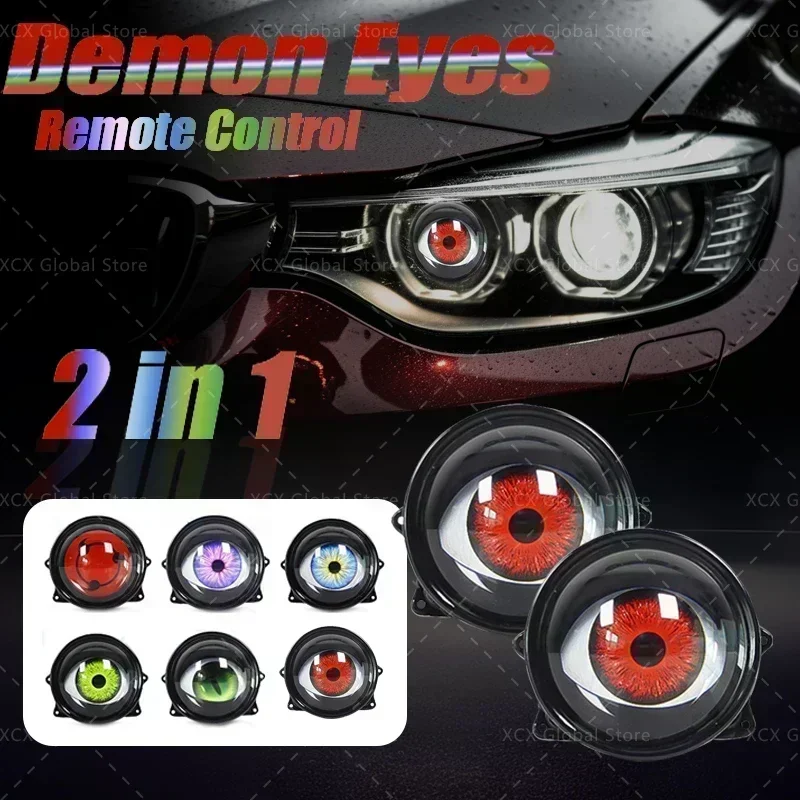 

12-36V Dynamic Devil Eyes LED Car Lights 3 Inch Remote Control Retrofit Headlight Assembly Auto Decoration Tools Accessories