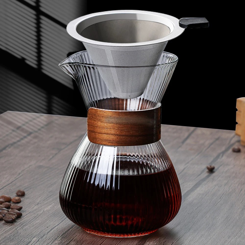 Glass Coffee Kettle with Stainless Steel Filter Drip Espresso Coffee Sharing Pot Coffee Pot Dripper Cafe Barista Tools