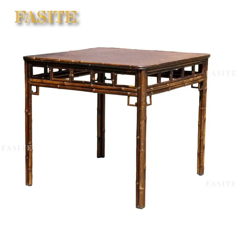 For Classical Purple Bamboo Furniture Set Eight Immortals Square Table Stool Armchair Chinese Retro Tea Space New Chinese