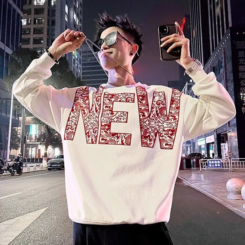 

Fashion O-Neck Korean Printed Letter Sweatshirts Men's Clothing 2025 Spring Autumn New Loose All-match Tops Casual Sweatshirts