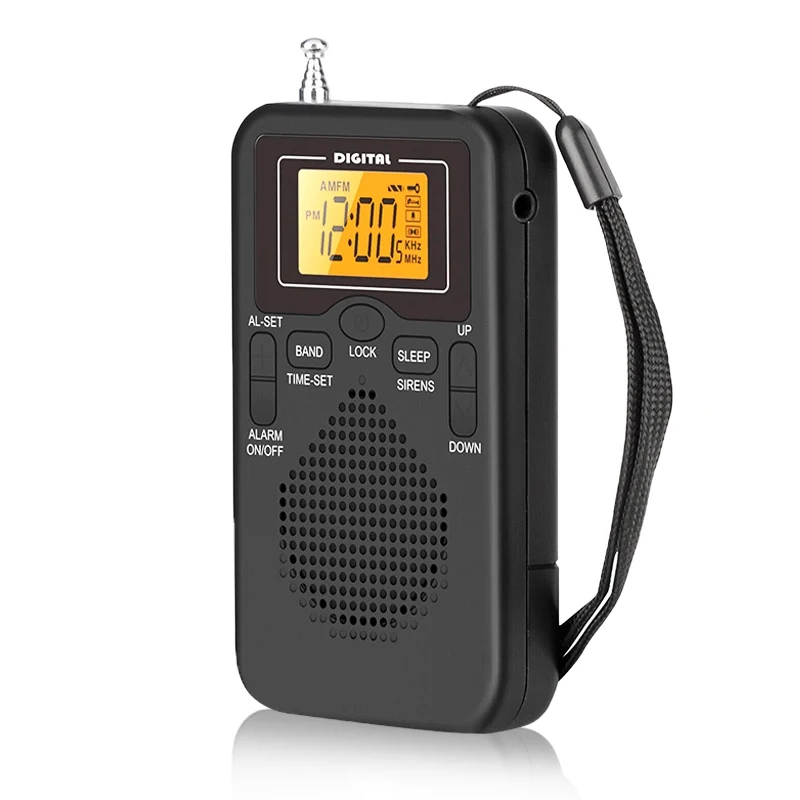 W-206 FM/AM Radio Portable Battery by 2 AA ,Stereo Earphone, LCD Display Digital Alarm Clock sleep,Morning/AM indicator