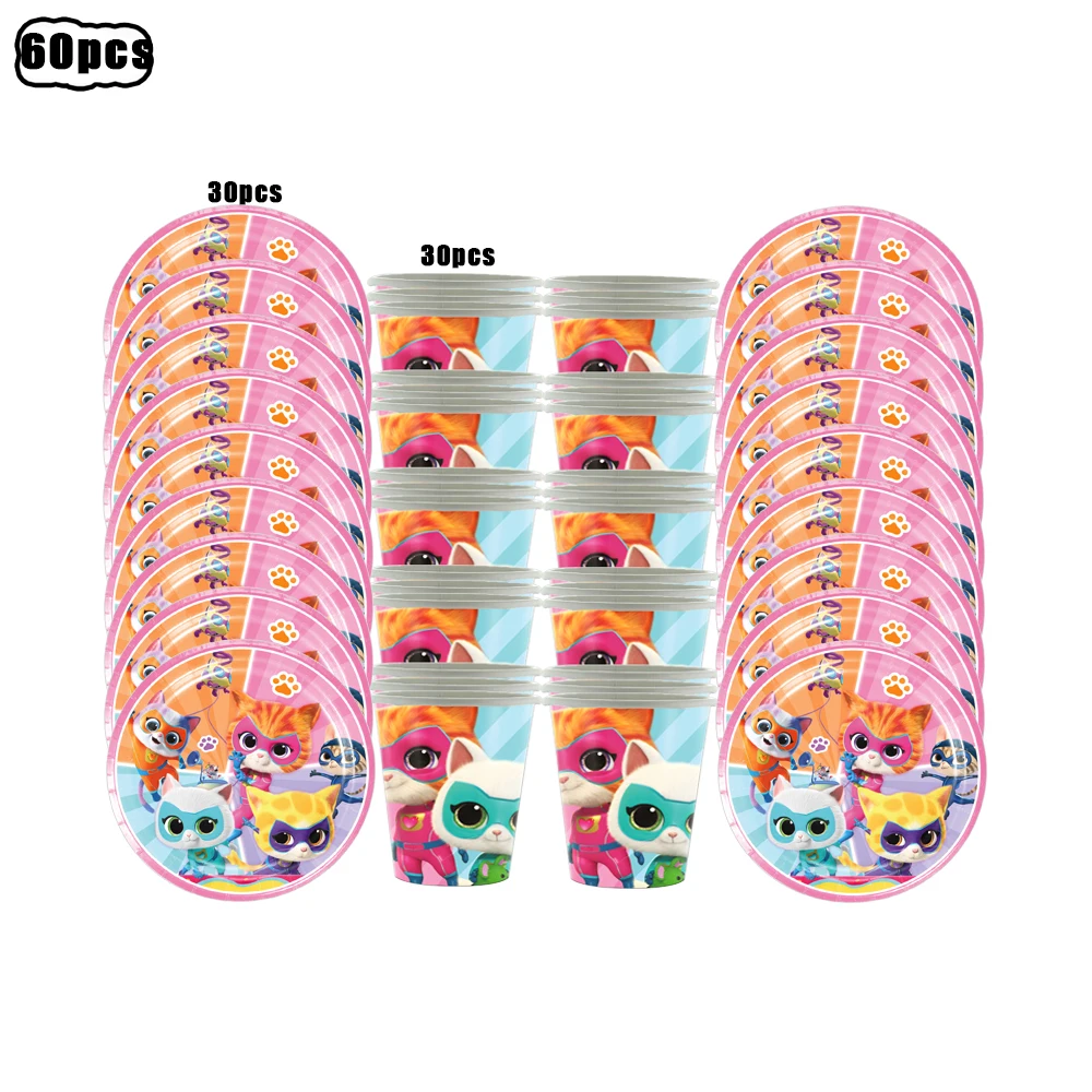 Superkitties Happy Birthday Party Decor Paw Meow Cat Super Kitties Geschirr Tischdecke Teller Tasse Geschenkset Kinderparty-Spielzeug
