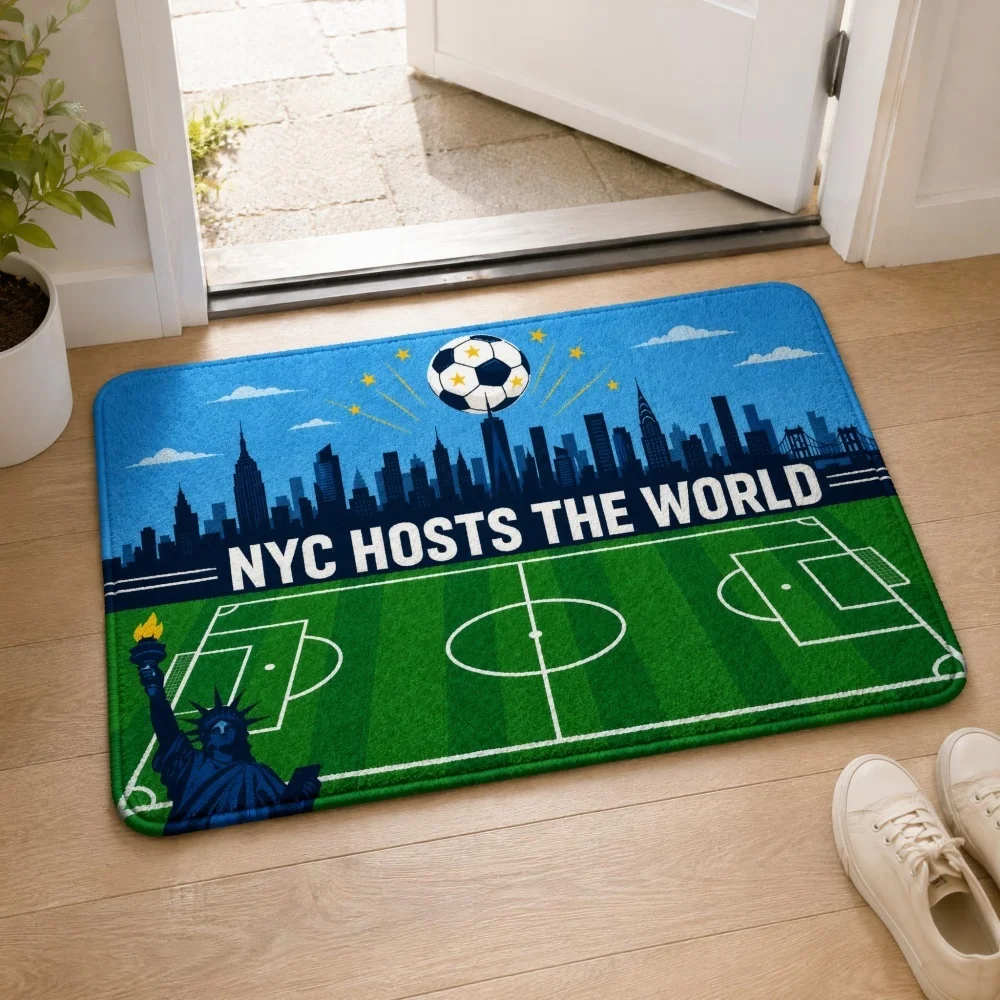 Crystal Velvet Door Mat, Soccer Print Non Slip Floor Rug, Sports Decorative Entryway Carpet for Football Fan Home Decor