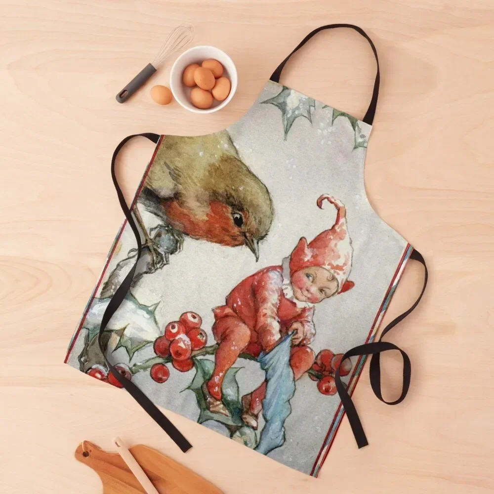

Christmas Robin and Elf - Margaret Tarrant Apron useful gadgets for home Kitchen Things And For Home Kitchen Supplies Apron