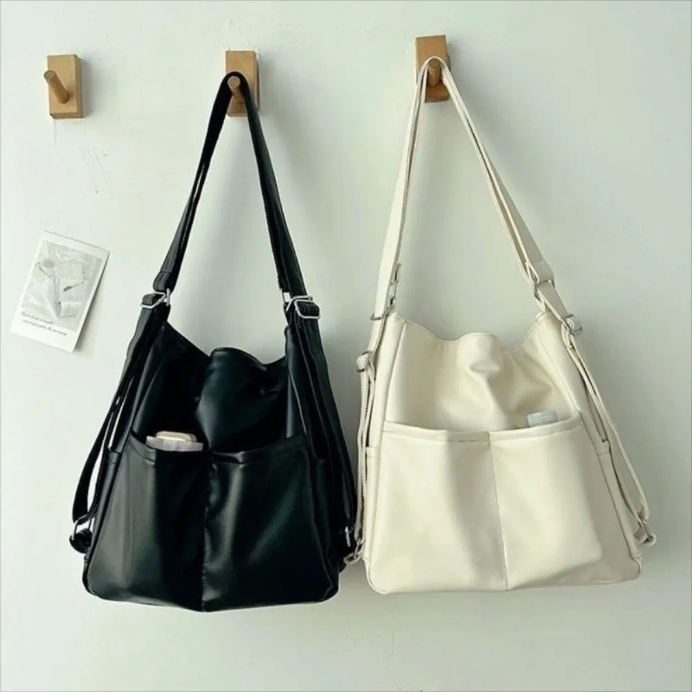 Portable Large Capacity Retro Commuting Backpack Solid Color Fashion Travel Shoulder Bag Casual Simple Crossbody Bag Student