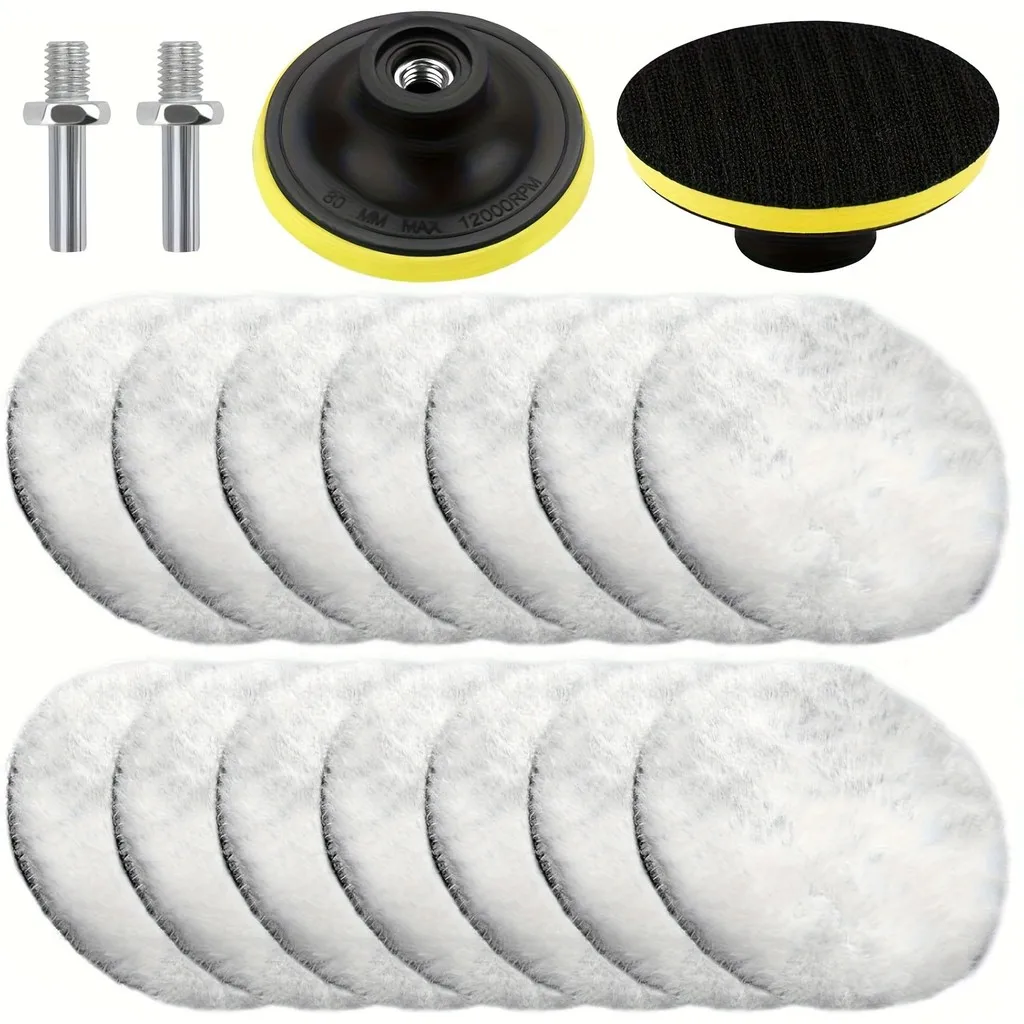 Kit de polimento com gancho e laço de 3 polegadas, 18 peças – com adaptadores M10 e para furadeira, resistente para carro, barco, móveis
