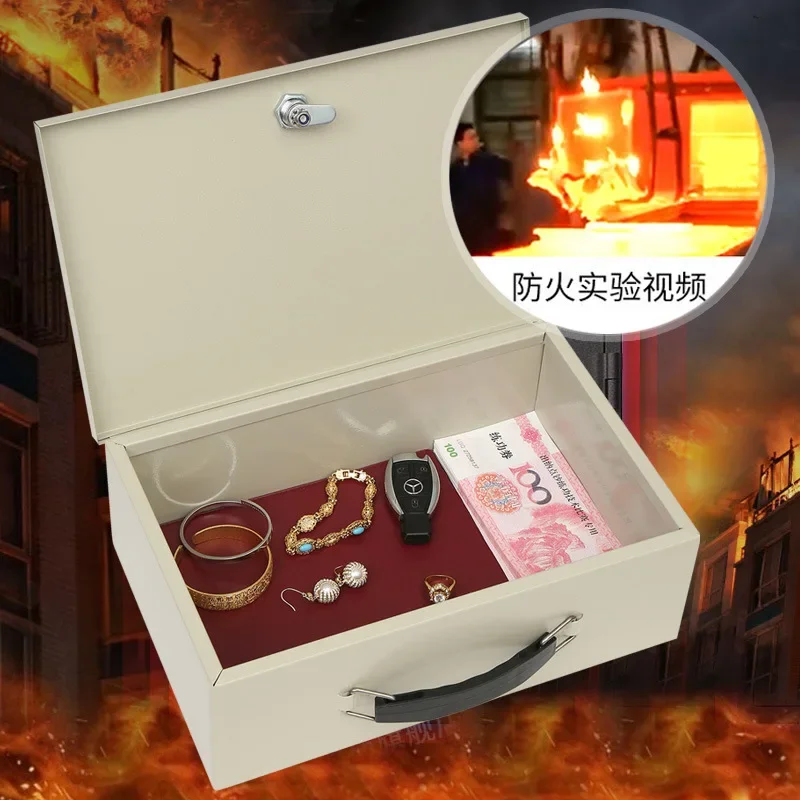 

Portable Fireproof Safe with Lock Iron Box Cash Box Paper Office Home Storage Insurance Certificate Storage Box