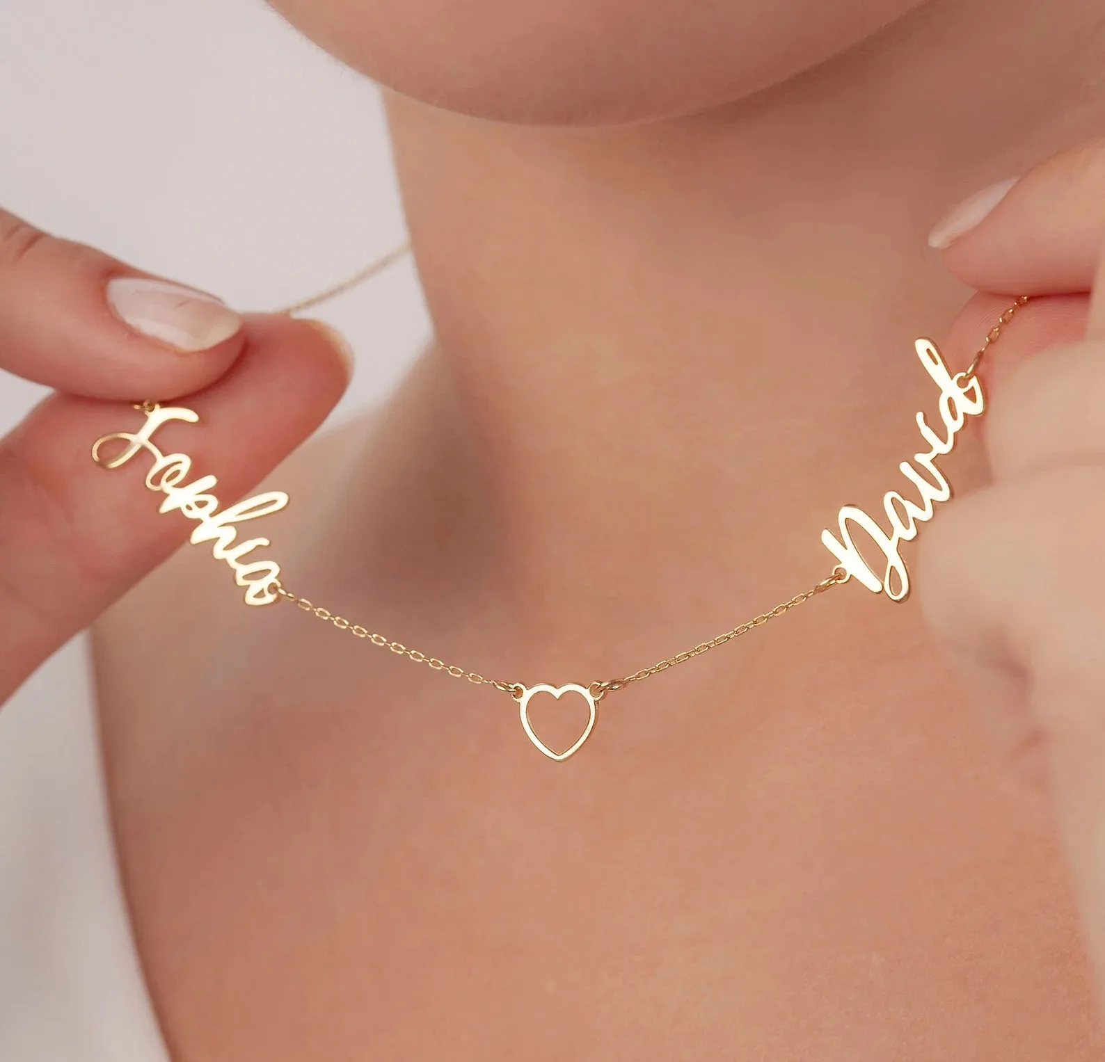 

Two Name Necklace Couples Interlocking Heart Pendant Personalized Matching Jewelry Gift for Valentines Day Christmas Anniversary