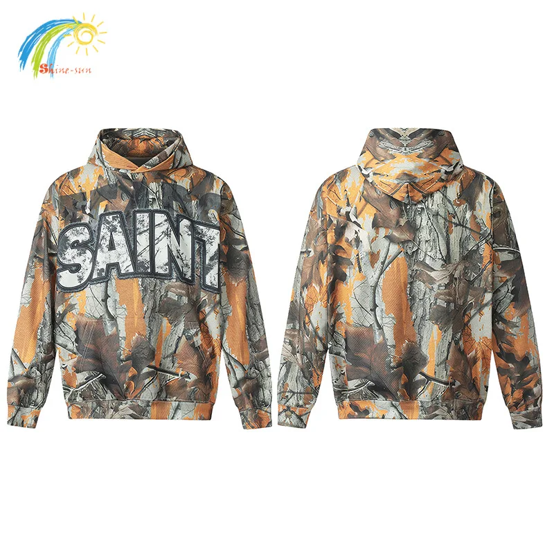 

24FW High Street Tree Patterned Fallen Leaves Camouflage Full Print Saint Tears Hoodie Men Women Top Quality Oversize Pullovers