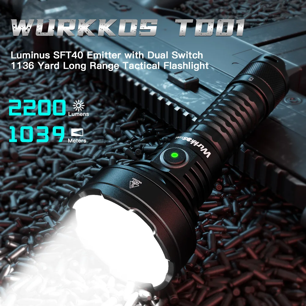 Wurkkos-linterna táctica recargable TD01 21700, USB-C LED, 2200Lm, PMMA, lente de tiro, 1039M, IPX8, interruptor trasero EDC impermeable