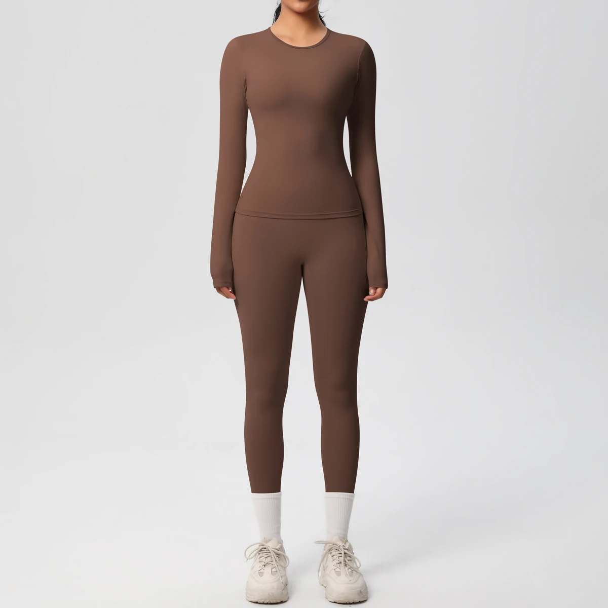 2-teiliges Sportbekleidungs-Yoga-Set, Fitnessstudio-Kleidung, Yoga-Anzüge für Damen, Fitness-Set, Trainingsanzüge, Sport, Langarm, bauchfreies Top, Gym-Leggings – Detail 3