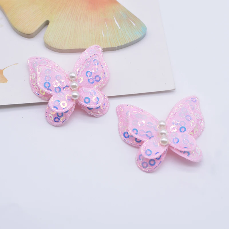 12Pcs 40*35mm Padded Sequins Double Butterfly Appliques for DIY Headwear Hair Clips Bow Decor Clothes Hat Shoes Sewing Patches