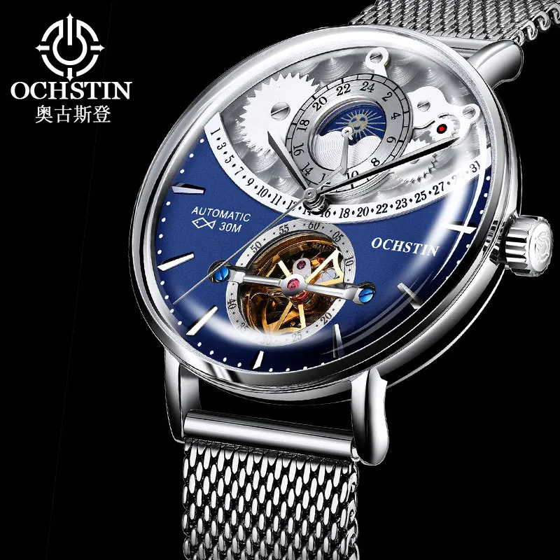 Binger Switzerland Top Brand For Mens Tourbillon Automatic Wristwatch Moon Phase Relogios Masculino ساعات ميكانيكية Mechanical